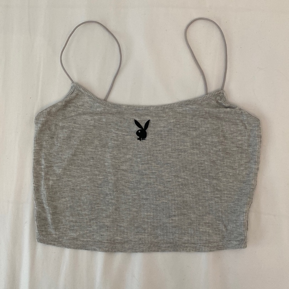 grey Playboy crop top
